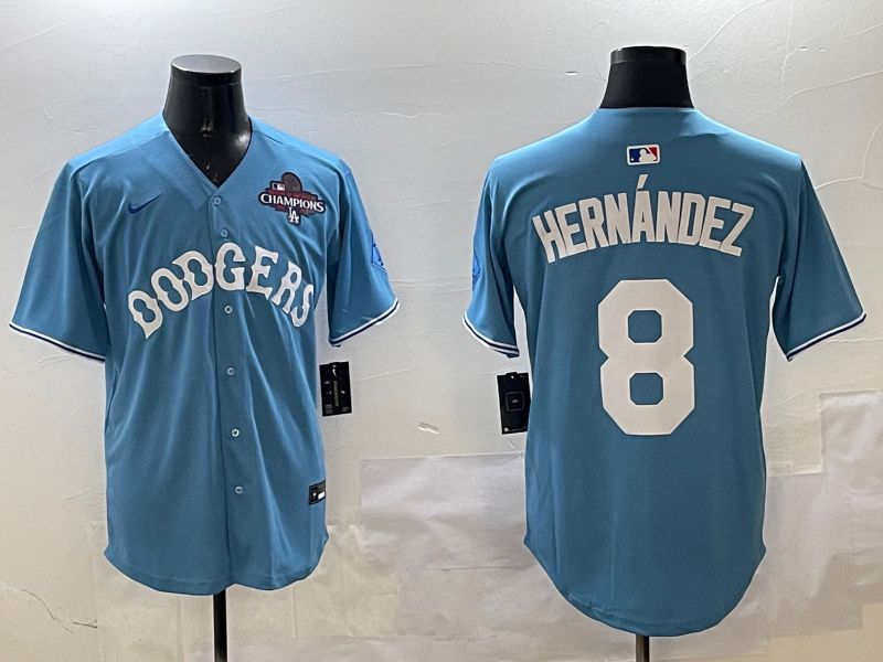 Men Los Angeles Dodgers #8 Hernandez Light Blue Throwback Game 2025 Nike MLB Jersey style 4->los angeles dodgers->MLB Jersey